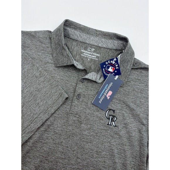 Colorado Rockies Gray Polo Shirt Men L Vineyard Vines Performance Striped NWT - Picture 1 of 14